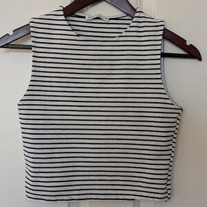 ZARA Striped Cropped Tank Top – Black & White, Size S